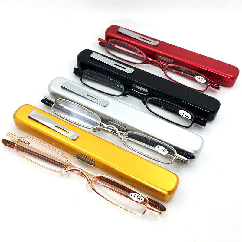Gafas de lectura de bolsillo Unisex, Mini lectores de Metal delgados con estuche de tubo de bolígrafo, dioptrías + 1,0/1,5/2,0,
