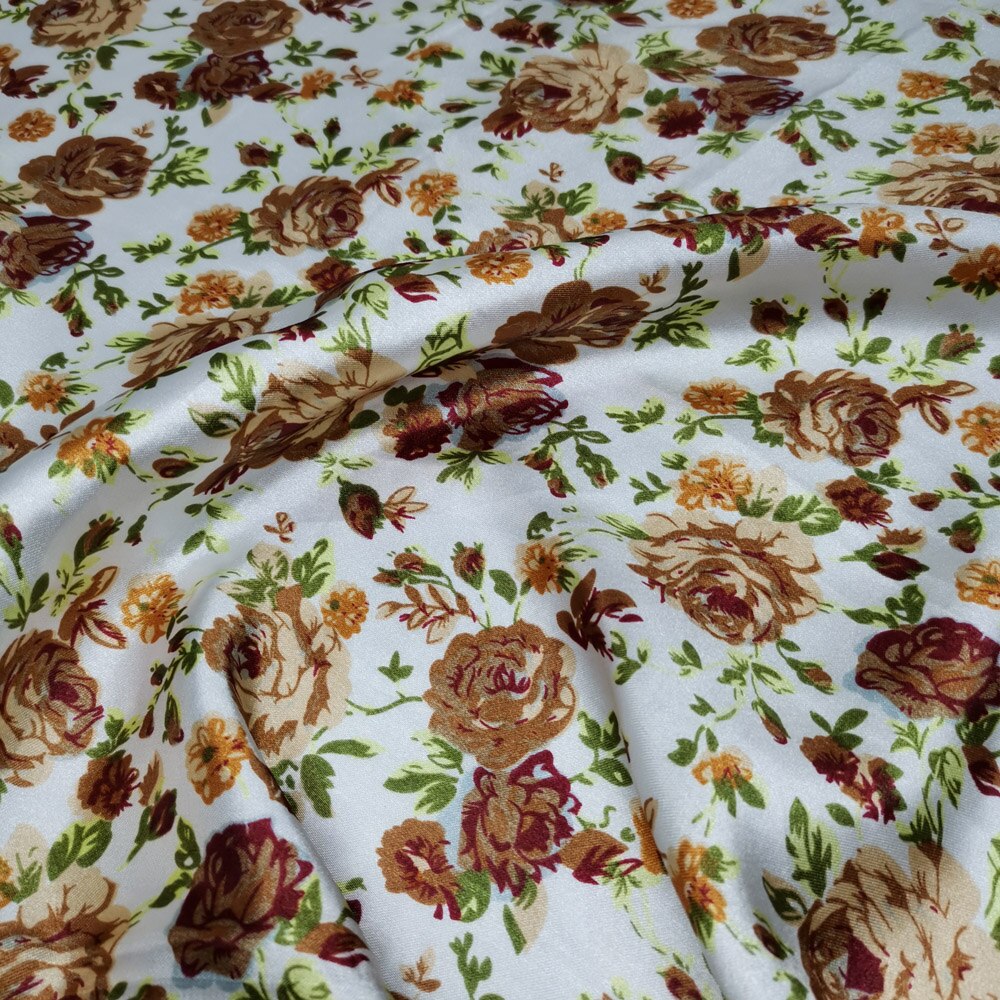 Rose print satin stof sko foring cap bånd indpakning scene tøj stof: 3