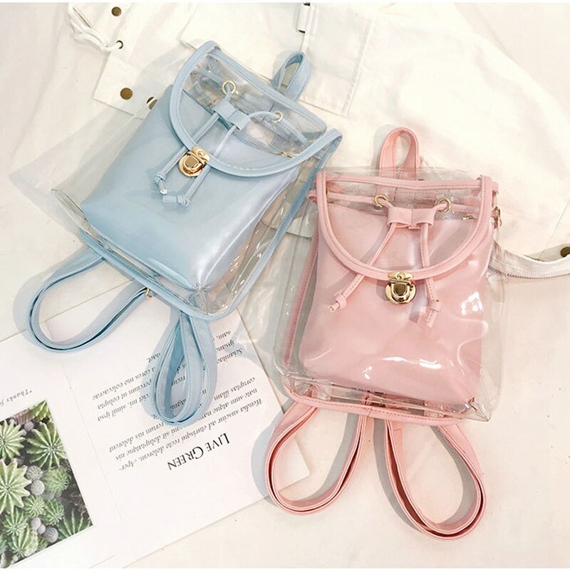BONAMIE Mini Frauen Rucksack PVC Mädchen Klar transparent Tasche Gelee Reise Rucksack Für Dame Weibliche Schulter Taschen