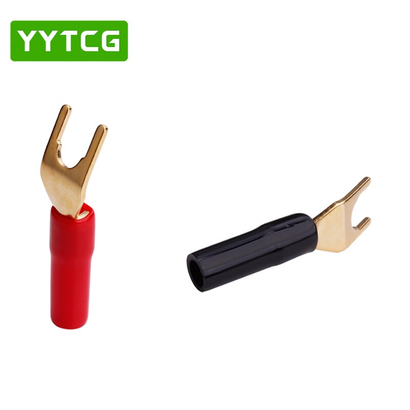 YYTCG 8 pièces en Cuivre plaqué Or Fiches Bananes U/Type Y de Connecteur Banane Connecteur de Fil De Haut-Parleur Avec Poignée En Plastique Ca