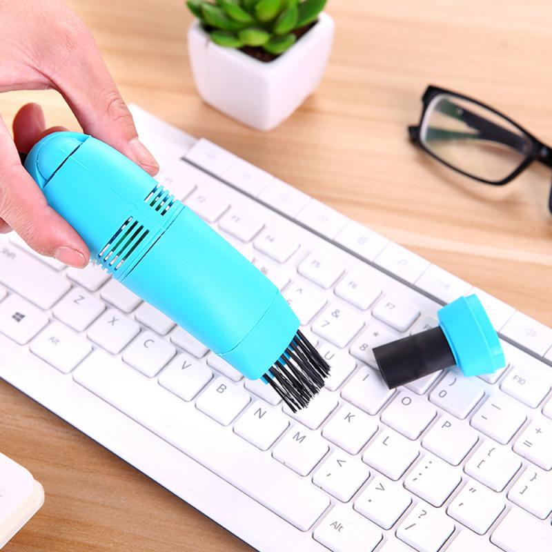 Limpiador portátil de teclado, 1 Uds., Mini, USB, ordenador portátil, aspiradora, brocha para polvos, Kit de limpieza, herramienta de limpieza del hogar: light blue