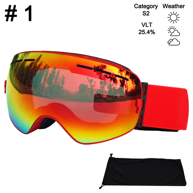 Locle sfæriske skibriller antidugg doble lag  uv400 store skimaske snowboardbriller skibriller briller: Farge 1 glass