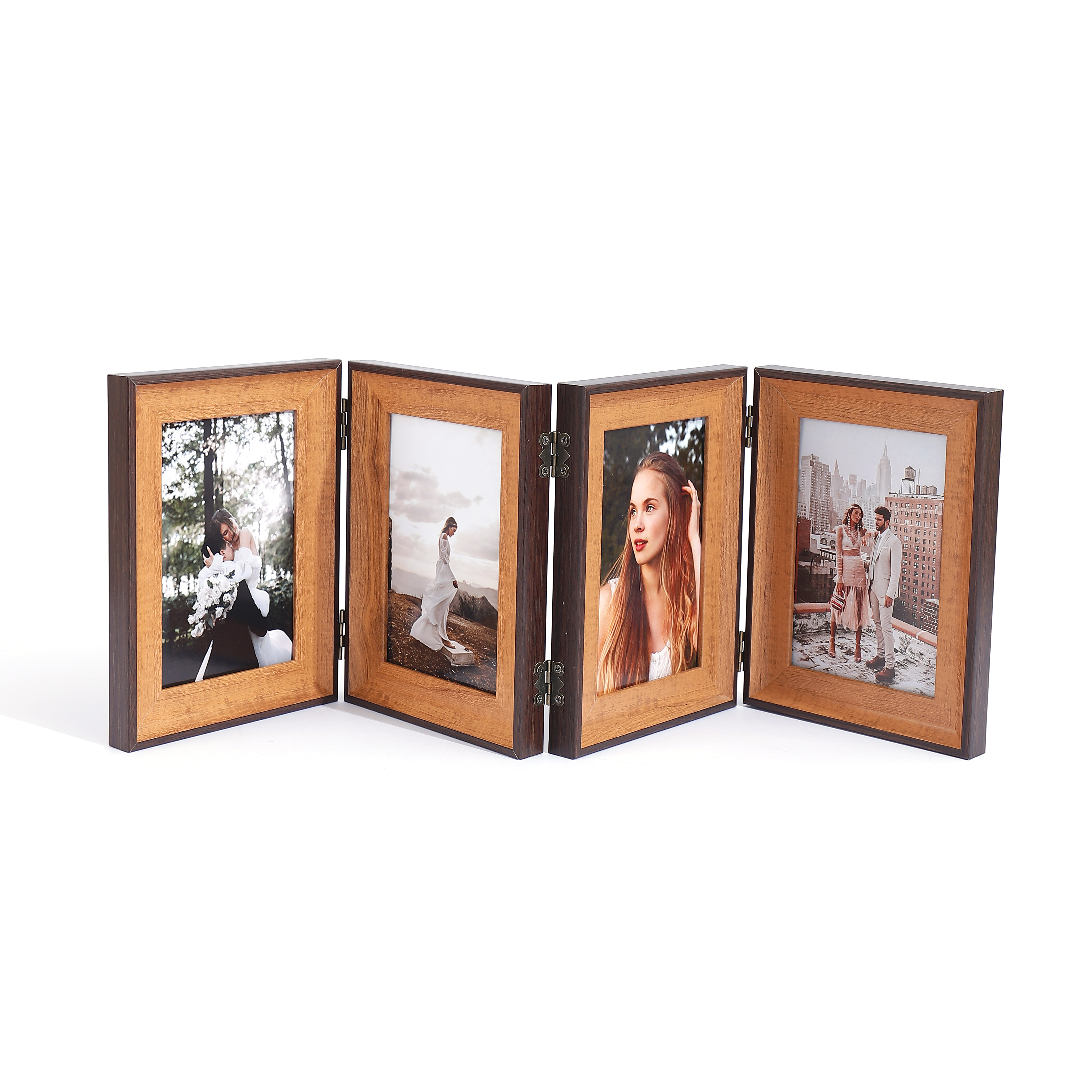 Vikbar Fotoram 4x6" - 4 Vikningar - Flera Foton - Bordsdisplay: Brun