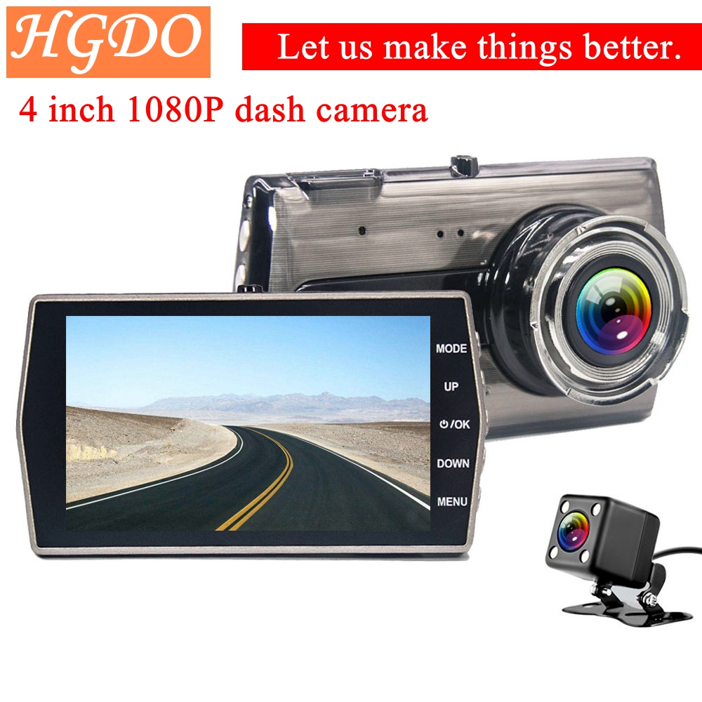 HGDO 4.0 "IPS Auto DVR Camera Dual Lens Dash Cam FHD 1080P met achteruitrijcamera Auto Registrator Digitale video Recorder Camcorder