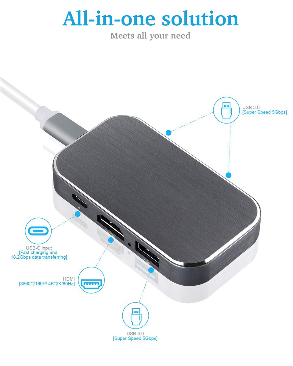 ¡Novedad de ! Adaptador de concentrador USB 3,1 tipo C a HDMI 4K 60Hz 100W PD Thunderbolt 3 USB C tipo-c con HUB USB 3,0 para MacBook Pro/Air
