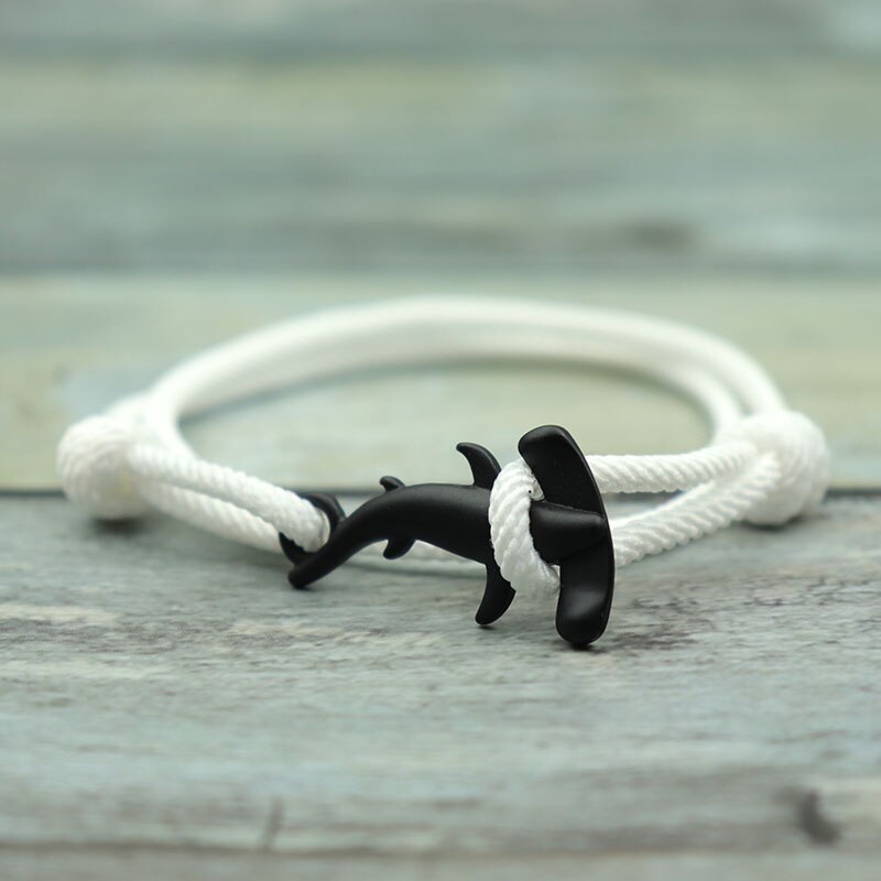 Mężczyźni bransoletka lina podwójna warstwa regulowany urok Braslet lato biżuteria plażowa Shark Braclet czerwony biały ciąg Brazalete Unisex