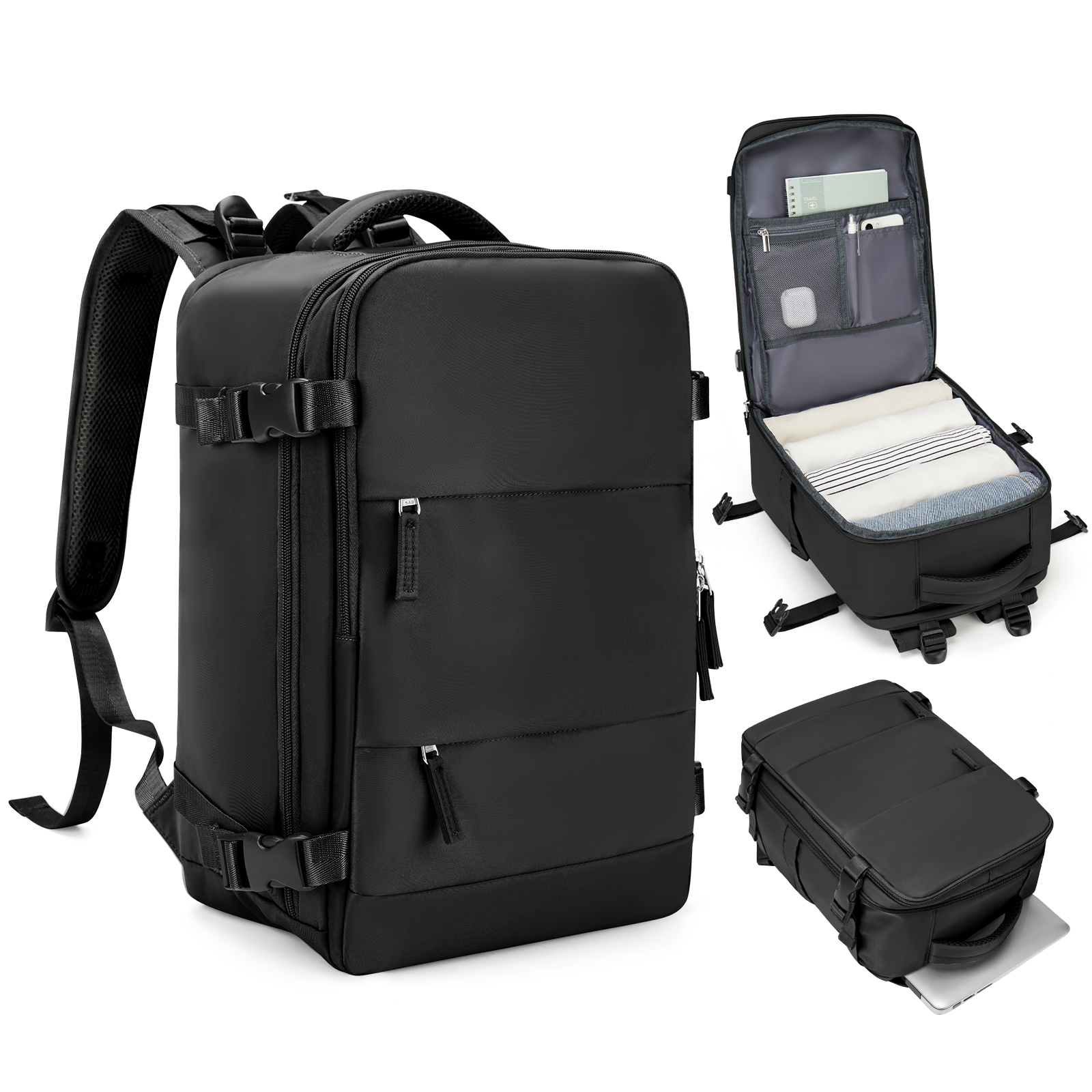 Borsa da cabina 40:*25:*20, zaino da viaggio ad alta capacità approvato dalla compagnia aerea, borsa per laptop da lavoro impermeabile appositamente progettata per uomo: Black