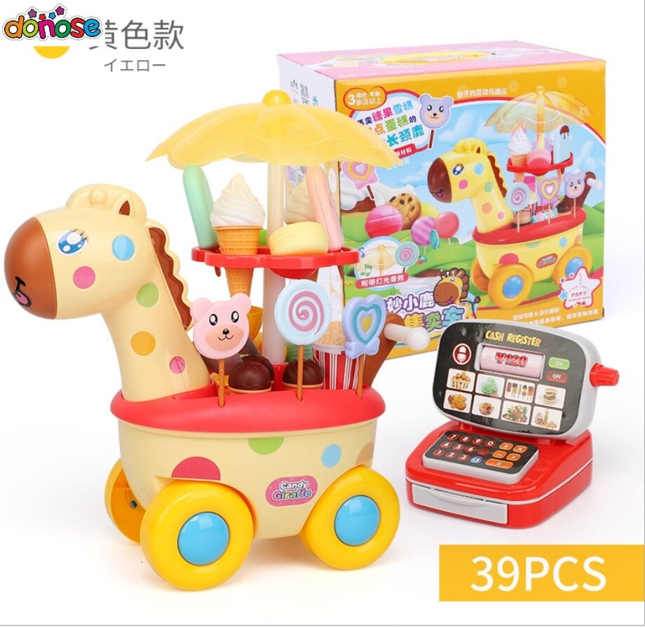 Luce musicale registratore di cassa Simulazione Carrelli Della Ragazza mini caramella Carrello Ghiaccio crema negozio Supermercato Giocattoli per Bambini Giocare Giocattoli Casa: giallo con scatola