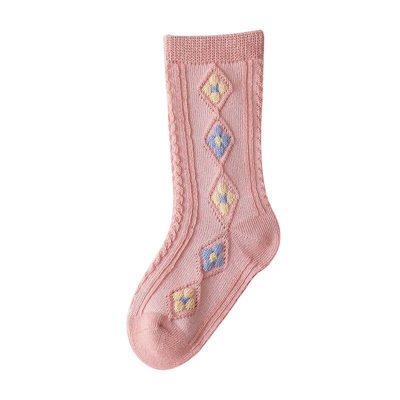 Bloem Borduren Baby Sokken Herfst Warm Pasgeboren Knie Sokken Zachte Gebreide Baby Meisjes Jongens Sokken Pasgeboren Accessoires: pink