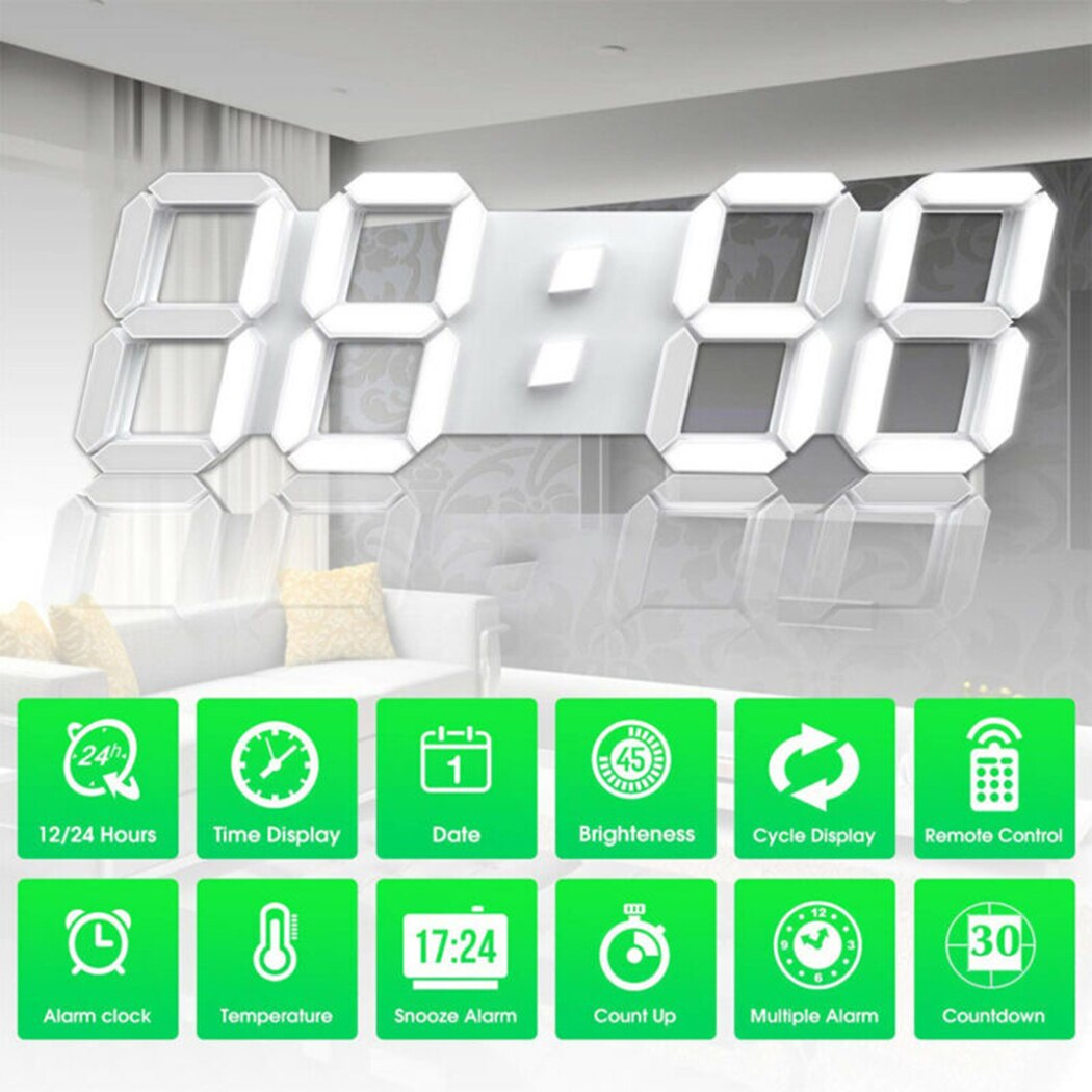 Led väggklocka 23.5*9.3*1.8cm oversize 3d modern digital 24/12 timmars display alarm usb ljusstyrka justerbar часы настенные