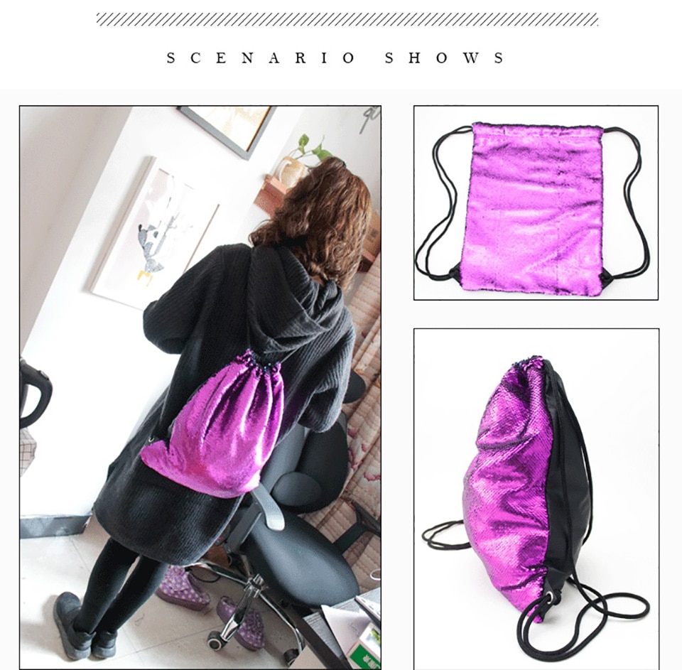 Arrivel Mermaid Sequin Drawstring Bag Reversible Sequin DIY Backpack Glittering Shoulder Bag for Gym Training Travel