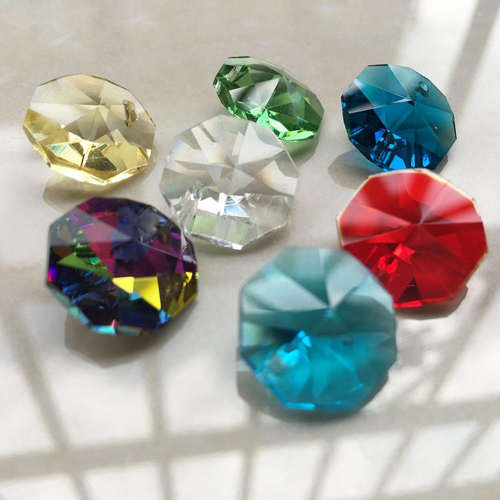 7 Kleur Kristal Glas Achthoek Kralen 70 Stks/partij Verlichting Accessoires Bruiloft Decor.K9 Prisma Kroonluchter Onderdelen Enkel Gat