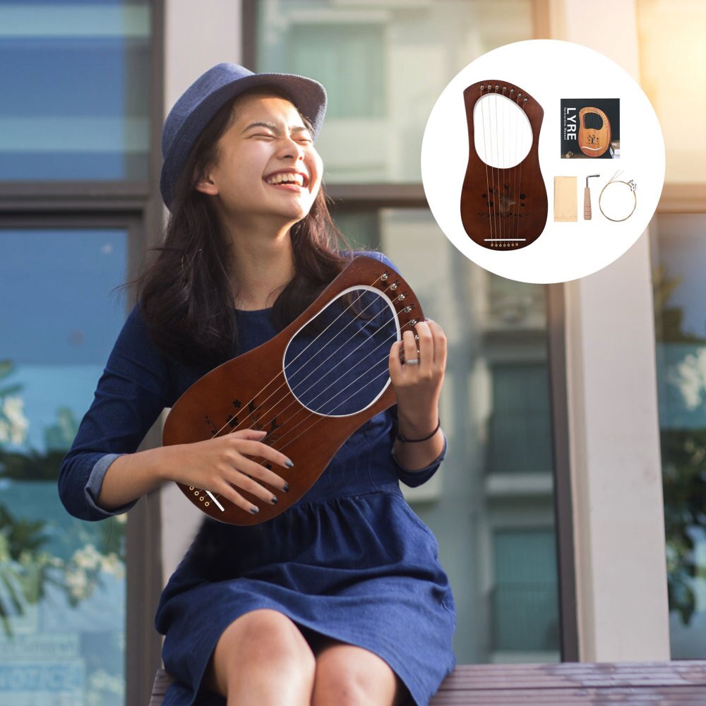 1 Set Houten Harp Retro Stijl Hout 7 Snaren Lier Harp String Instrument