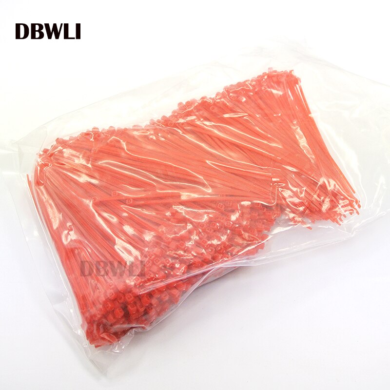 1000 stk 4 &quot; tommer 2*100mm sort hvid blå rød grøn orange lilla kabel wire lynlås selvlåsende nylon kabelbinder: Rød