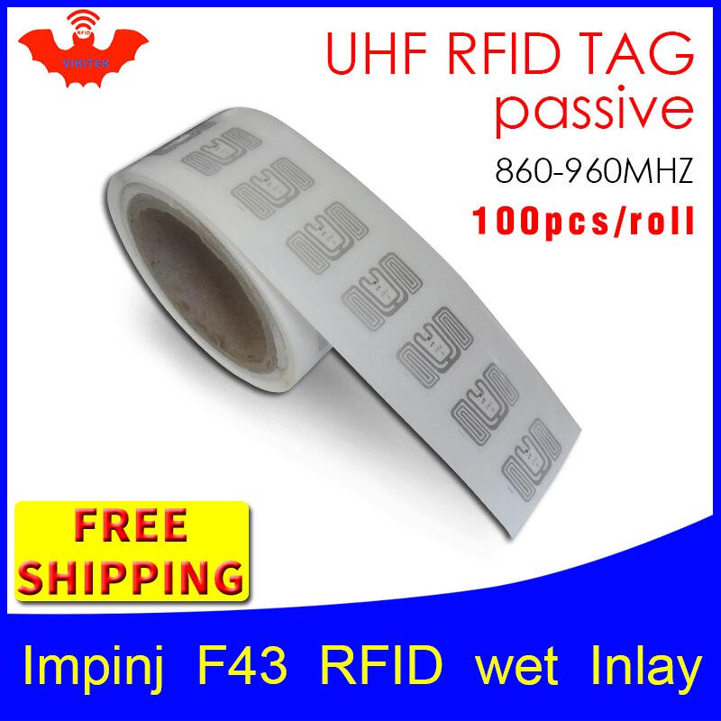 Uhf Rfid Tag Epc 6C Sticker Impinj F43 Natte Inlay 915mhz868mhz860-960MHZ Higgs3 100 Stuks Adhesive Passieve Rfid Label