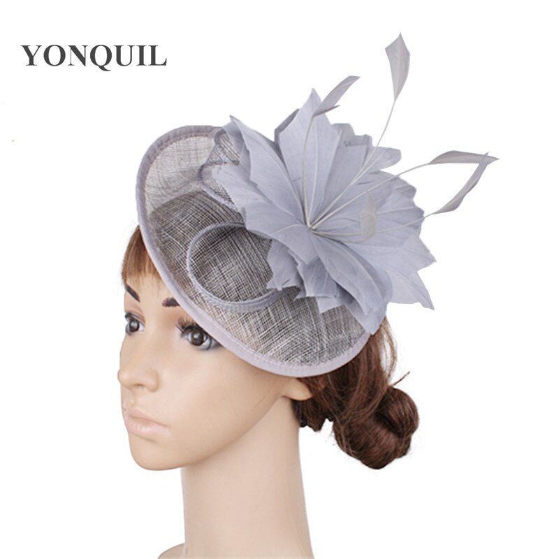 Marineblå  or 17 farver fest fascinator hatte fjer blomsterhat damekirke royal ascot hårtilbehør syf 118: Grå