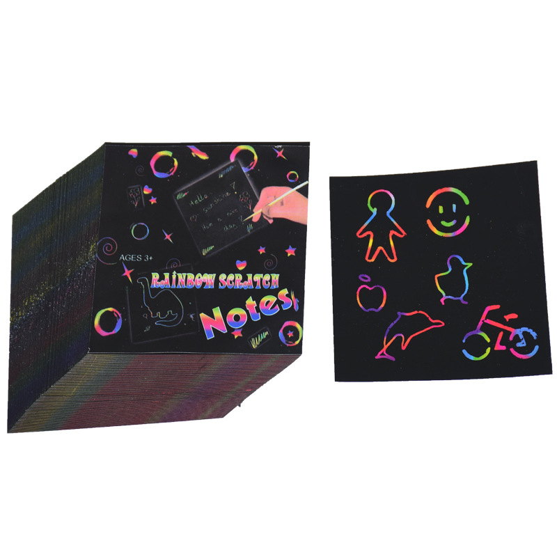 100PCS Scraping Drawing Toys Arts And Crafts For Girls Stocking Art Rainbow Scratch Art Mini Notes With Wooden Stylus WYW: 100 Scratch opp