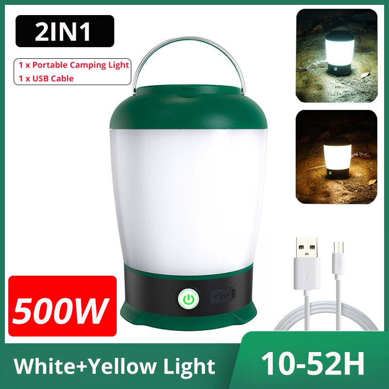 500w led camping lommelygte genopladelig lanterne til udendørs telt lampe bærbare lanterner nødsituationer varmt og hvidt lys til grill: Hvidt gult lys
