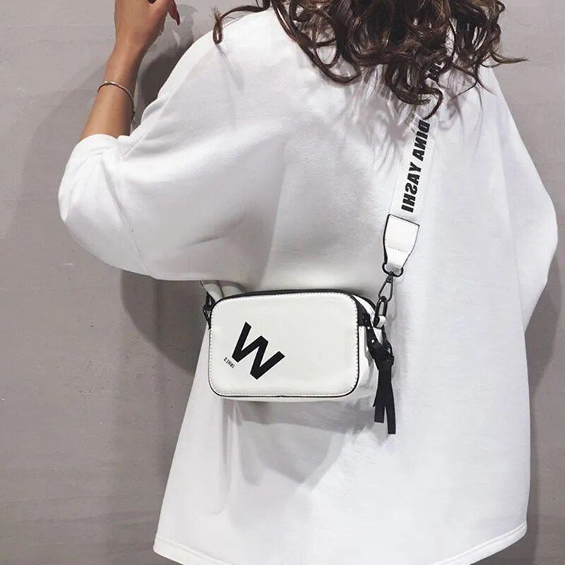 Estilo coreano carta impresión bolso cruzado de cuero Pu cremallera de pequeño cuadrado bolsas para las mujeres Casual bandoleras de viaje