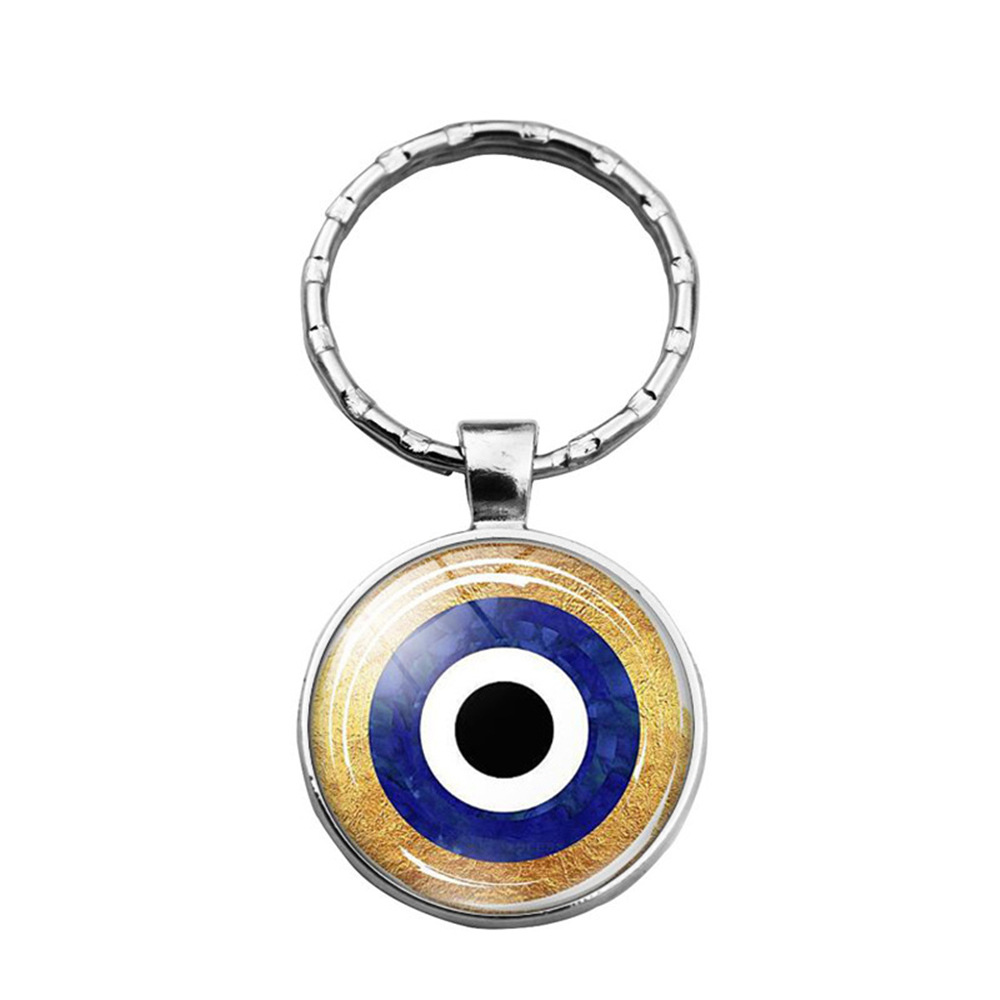 Beautiful Blue Evil Eye Religious Photo Round Glass Keychain Pendant Keyring Eyelash Big Evil Women Men Jewelry: green