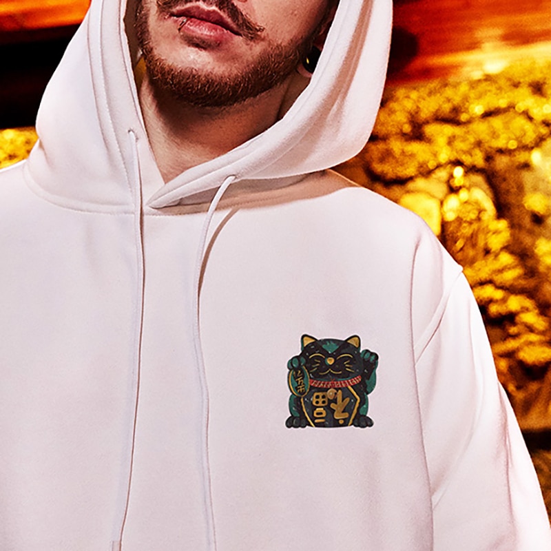 Zazomde vinter løse hættetrøjer mænd hip hop sweatshirt plutus cat print mænd pullover tegneserie oversize hættetrøje high street sweatshirt