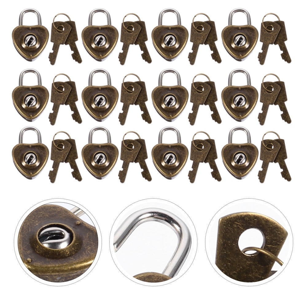 12pcs Mini Rustproof Versatile Padlock Heart Shaped Locks Diary Lock with Keys