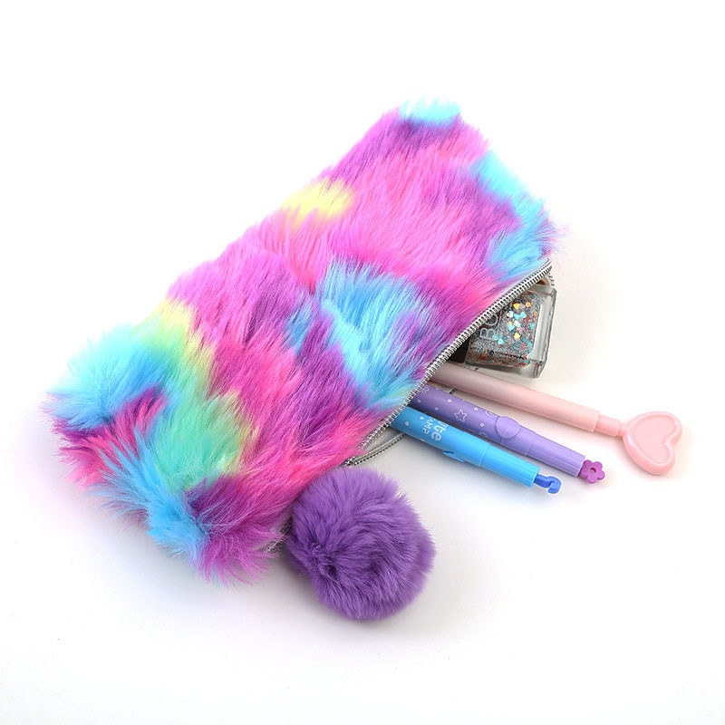 VOGVIGO Plush Rainbow Day Clutches Pencil Case for Students Mobile Pen Bags Stationery Pouch Box School Handbags Supplies