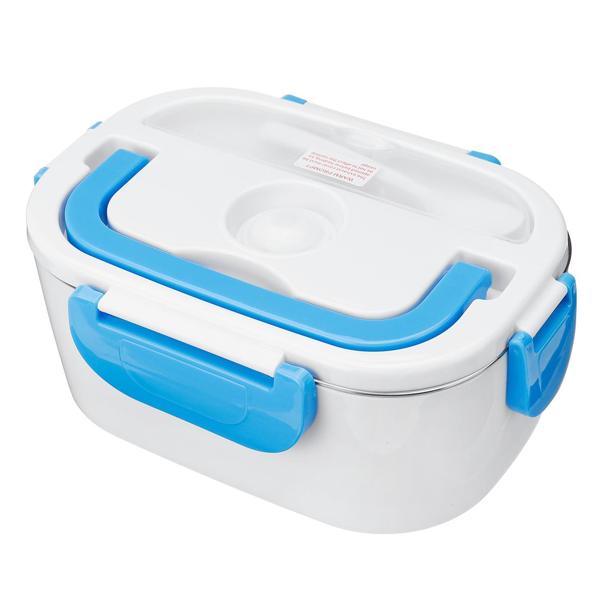 12V 110V 220V Electric Heated Lunch Box Food Warmer Container Thermostat Stainless Steel Rice Cooker Dinnerware Set For Car Home: US Plug Blue