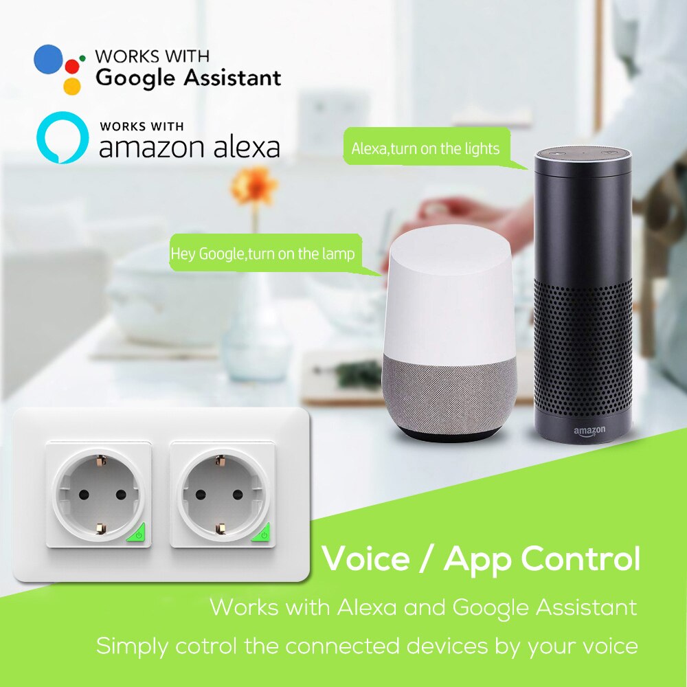 Avatto wifi dubbel eu standarduttag, tuya smart life app röst fjärrkontroll 16a wifi strömkontakt fungerar med google home alexa