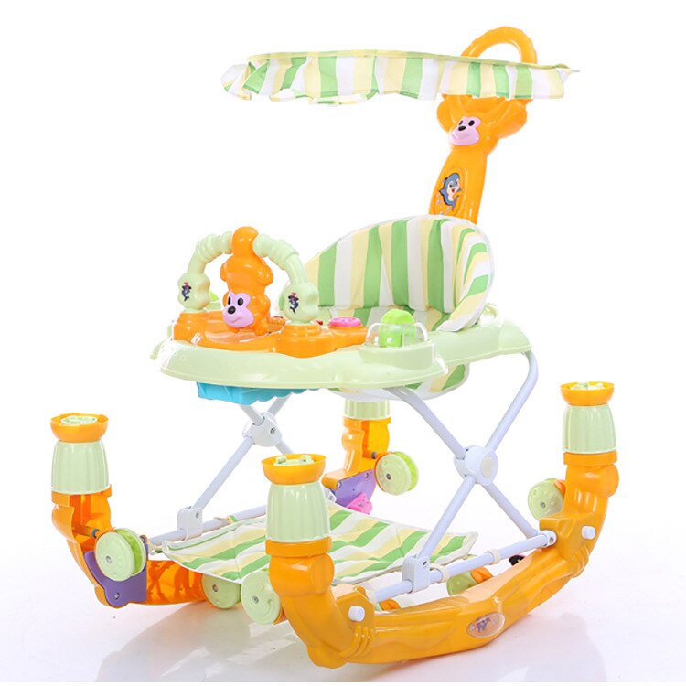 Baby Walkers Help Car Side Children Turn Multi-function Folding Music Rocking Horse with A Undertakes: orange monkey