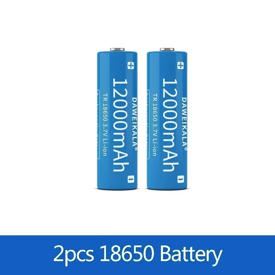 3,7 V, 18650, 12000mAh capacidad, batería recargable iones litio para linterna, batería antorcha + cargador: Gold