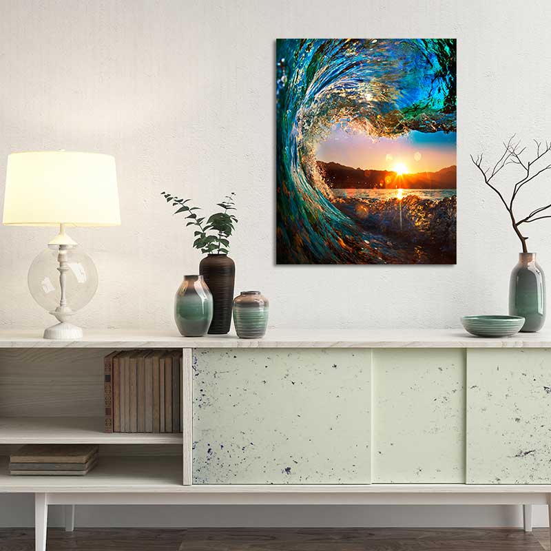 Gør-det-selv oliemaling efter nummer kit, maleri malerværk solnedgang bølge havlandskab tegning med børster 16 x 20 tommer juledekoration tob