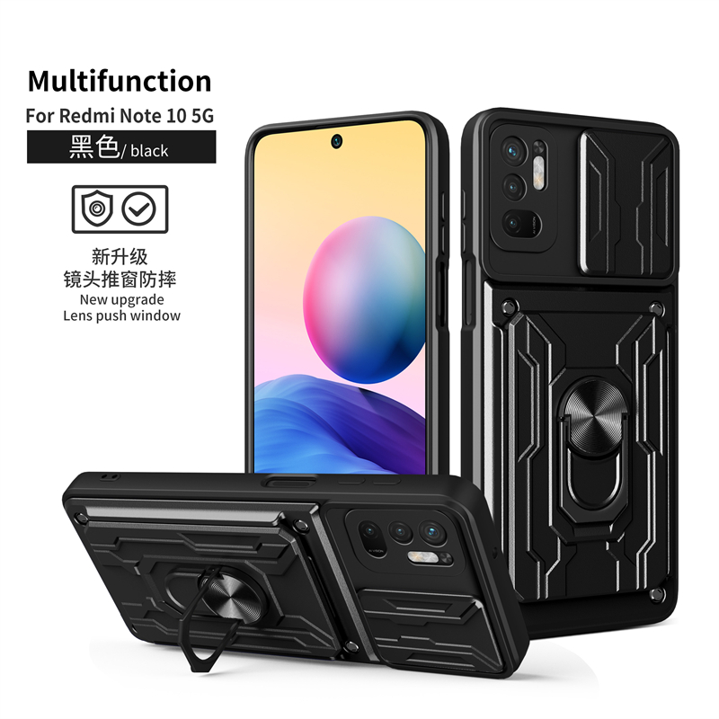 For Xiaomi Poco M3 Pro 5G Case Magnetic Holder Ring Armor Card Slot Phone Cases For Pocophone M3 M 3 Pro Slide Camera Back Cover: black