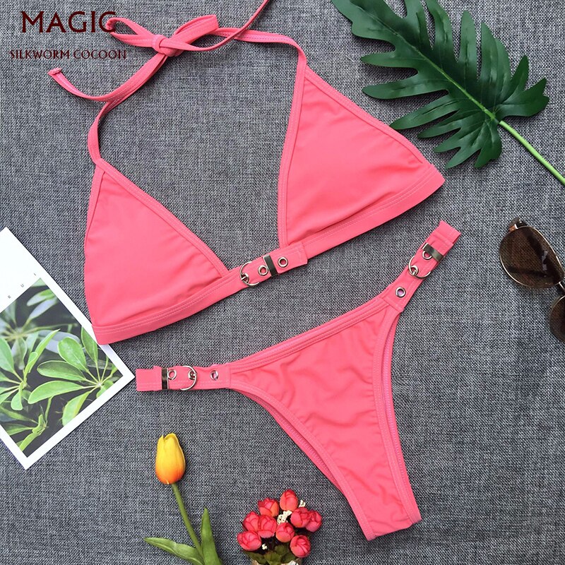 4 colors women bikini set beach chest adjustment buckle swimwear female swimsuit Low waist swimming suit blue bathing suit