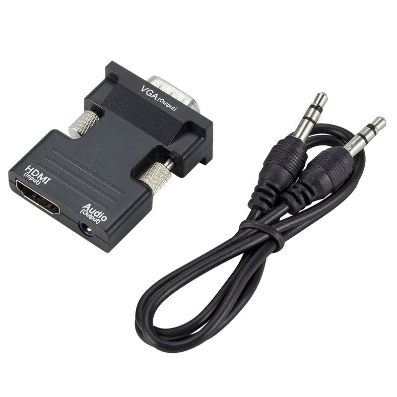 Inioiczmt Hdmi Female Naar Vga Male Converter 3.5Mm Audio Kabel Adapter 1080P Fhd Video-uitgang Voor Pc Laptop tv Monitor Projector: black