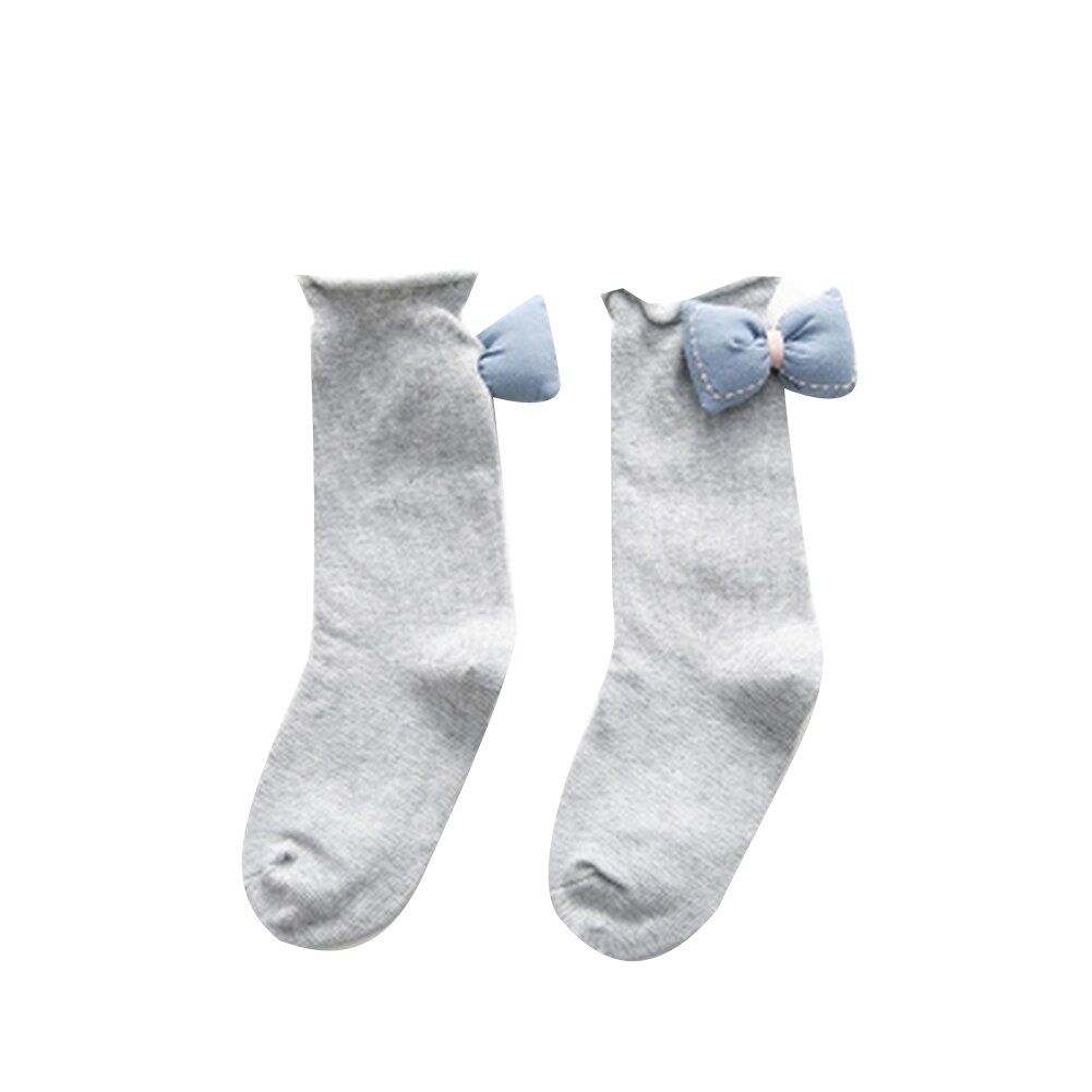Crianças 3d bowknot meias crianças meninas antiderrapante malha joelho alta meia bonito algodão meados do tubo meias perna sólida mais quente: Cinza / 1-3Y