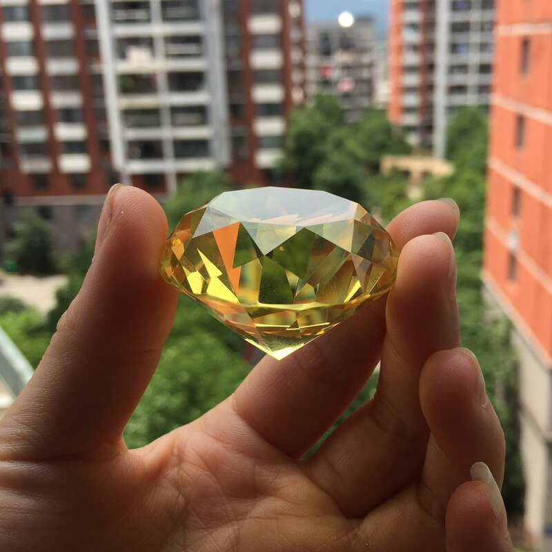40mm 1pcs kleur Crystal Clear Diamond Cut Glazen Sieraden Kristal Presse-papier Bruiloft Decoratie Thuis Glas Diamant kind: YELLOW