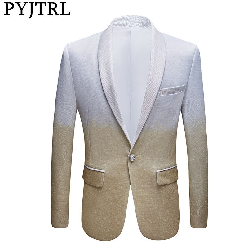 Pyjtrl herr gradient färg glänsande guld silver slim fit kavaj scen sångare kostym jacka bröllop brudgum bal smoking kostym