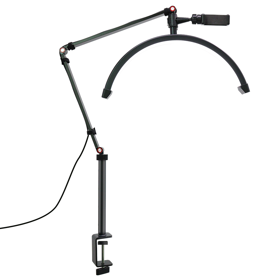 16 " halv led-månelampa bågformad led-bordslampa med fastspänning för nagelbelysning för skönhetssalong, fransar, ögonbryn, naglar: Svart / Kr