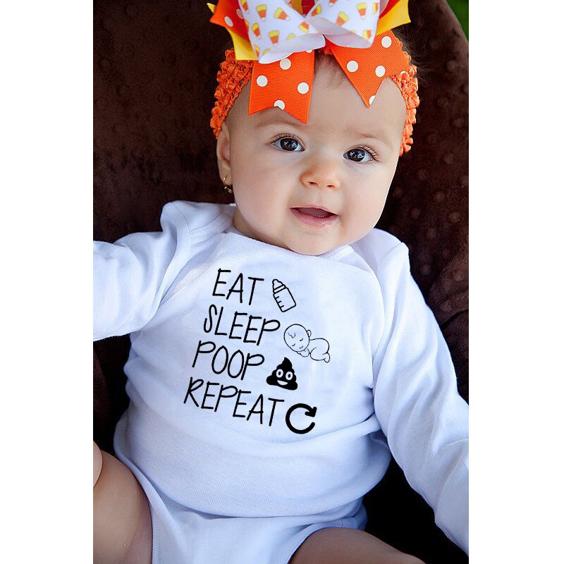 Recién Nacido mameluco de manga larga Niño bebé niña algodón comer dormir caca repetir infantil letra divertida mameluco mono ropa conjunto