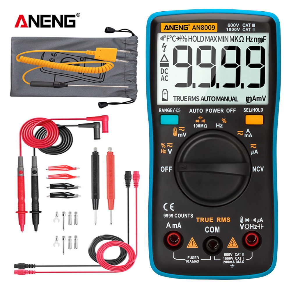 AN8008/AN8009 Digital Multimeter 9999 Counts True-RMS Transistor Capacitor Tester Auto Electrical Rm409b Test Lo Z Temp
