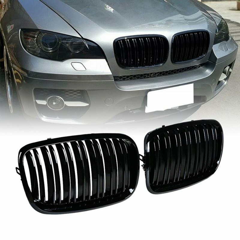 X5 x6 grill, forreste nyre dobbeltlinjegitter til 2007- bmw  x5 e70 x6 e71 ( abs blank sort grill , 2- stk sæt)