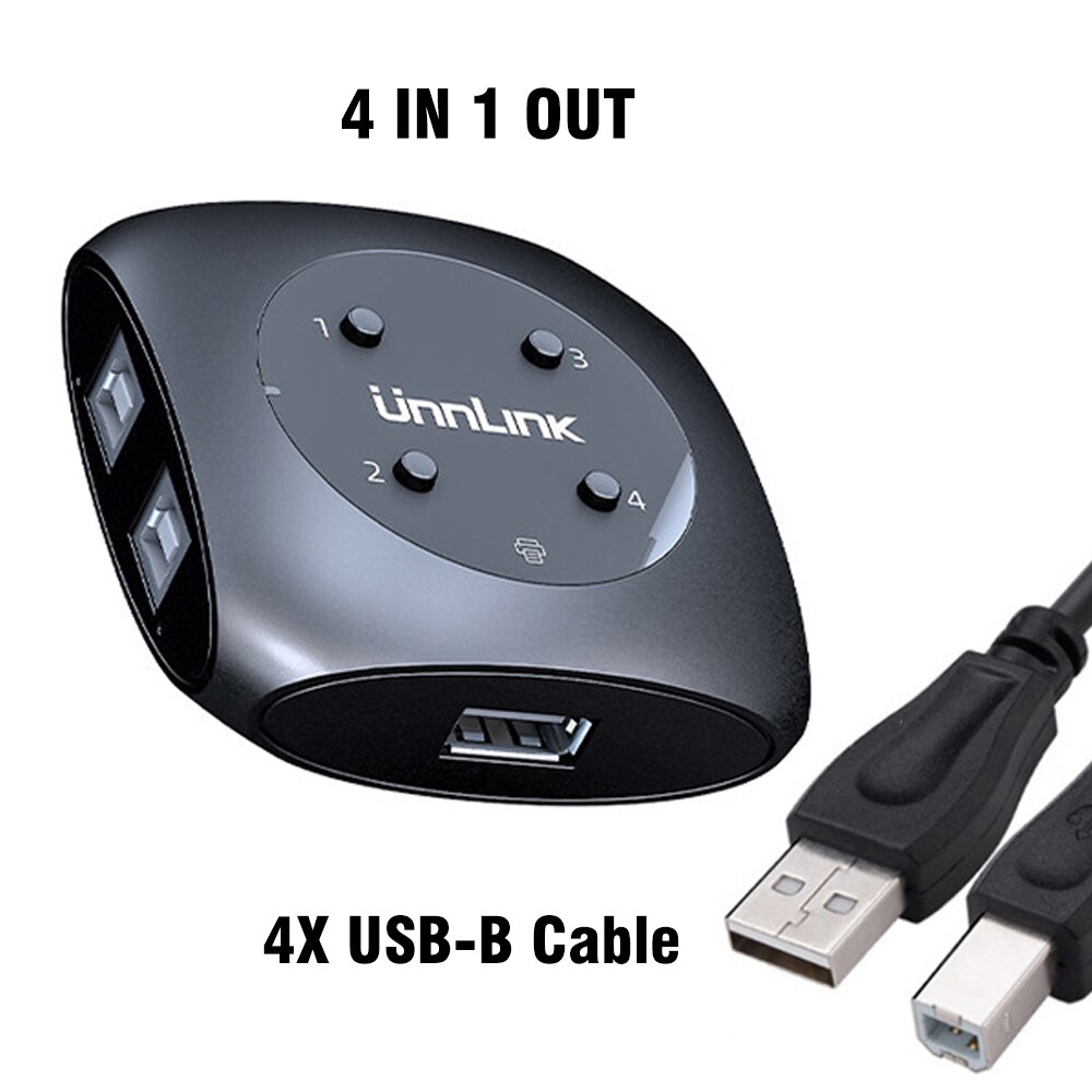 Unnlink USB Switch 4 Computers Sharing 1 Printer Hotkey Selector: Add 4PCs cable