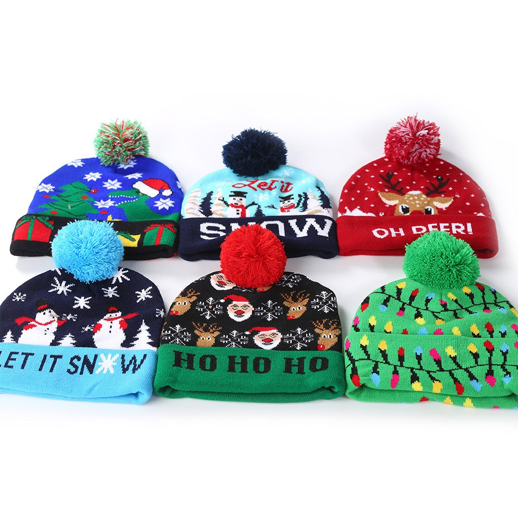 Kerstmuts met led-verlichting, cartoon gebreide muts, kerstmuts met licht, kerstversiering voor kinderen