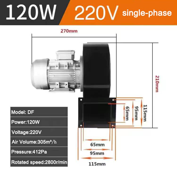 Ventilador centrífugo multiaspas de 120W, 220V, 380V, poco ruido, resistente a altas temperaturas, industrial, soplador pequeño: Marrón / Reino Unido