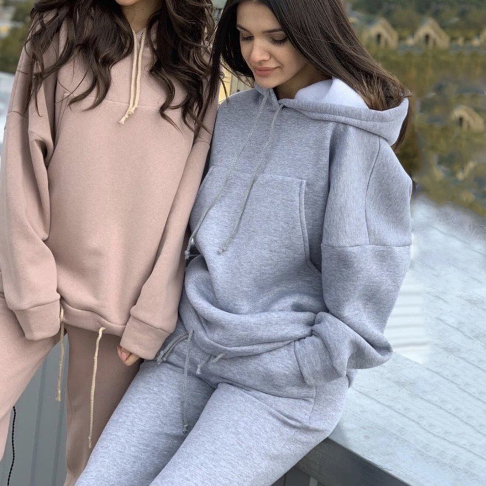 Women's Casual Tracksuits Long Sleeve Plus Size Solid Colors Hooded Hoodies Long Pants Trousers Outdoor Sports Suit#g4