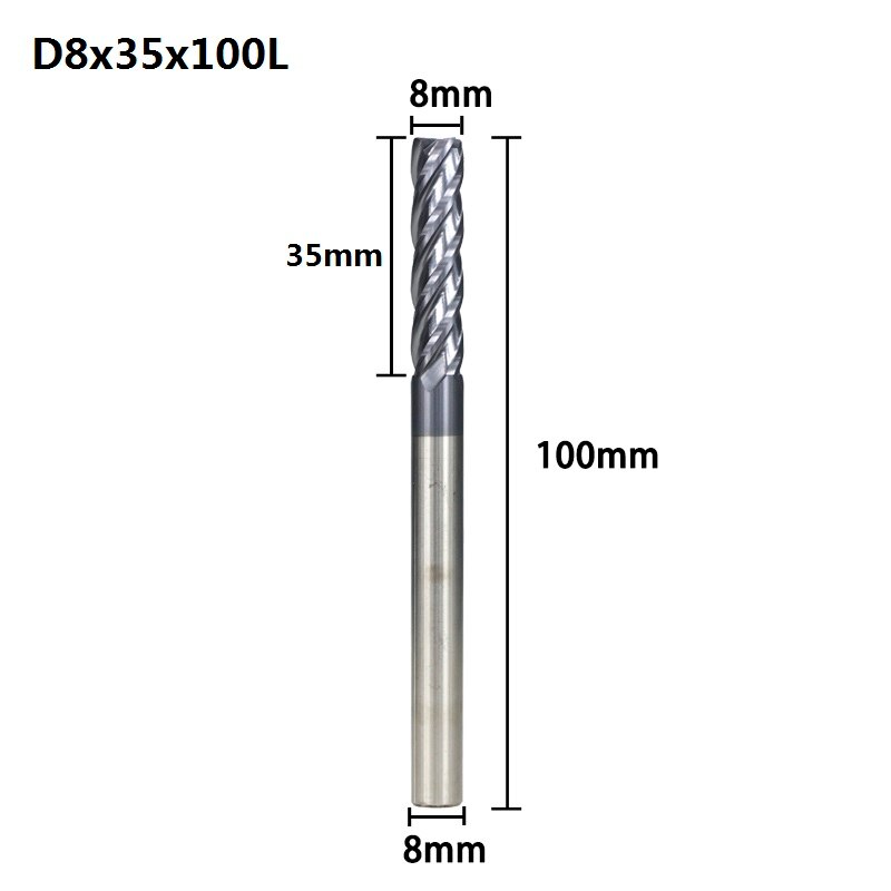 Fraise en bout de carbure XCAN 4/5/6/8mm fraise en bout CNC outils de gravure 4 fraises à fente: D8x35x100L