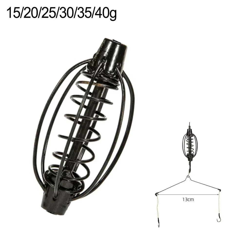 1pc Carp Fishing Feeder Fishing Spring Bait Cage Fill Bait Tools Plug Play Black Hook Rig Set Feeder Tackle Fishing Baits Cages