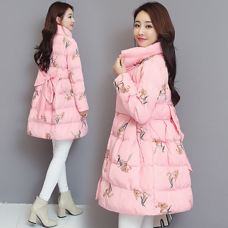 Winterjas dames parka's print dons katoenen jas lange jas parka warme dikke katoenen gewatteerde jas bovenkleding  p1000: Roze / Xxxl