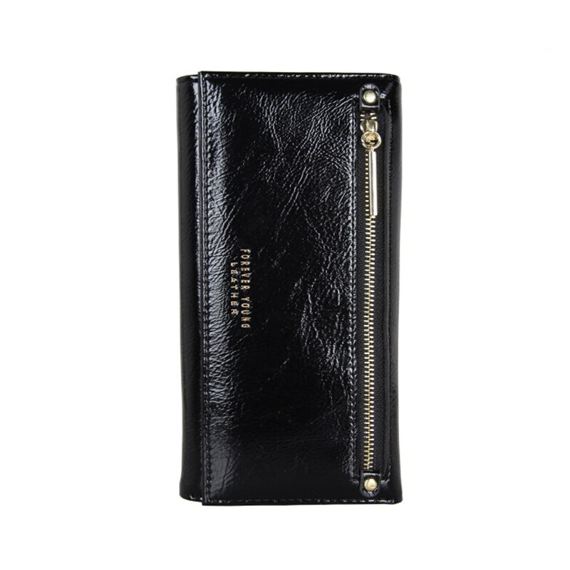 Women Long Wallet Cell Phone Pocket Zipper Coin Purse Ladies Card Holder Female trifold PU leather Clutch Bag: Black